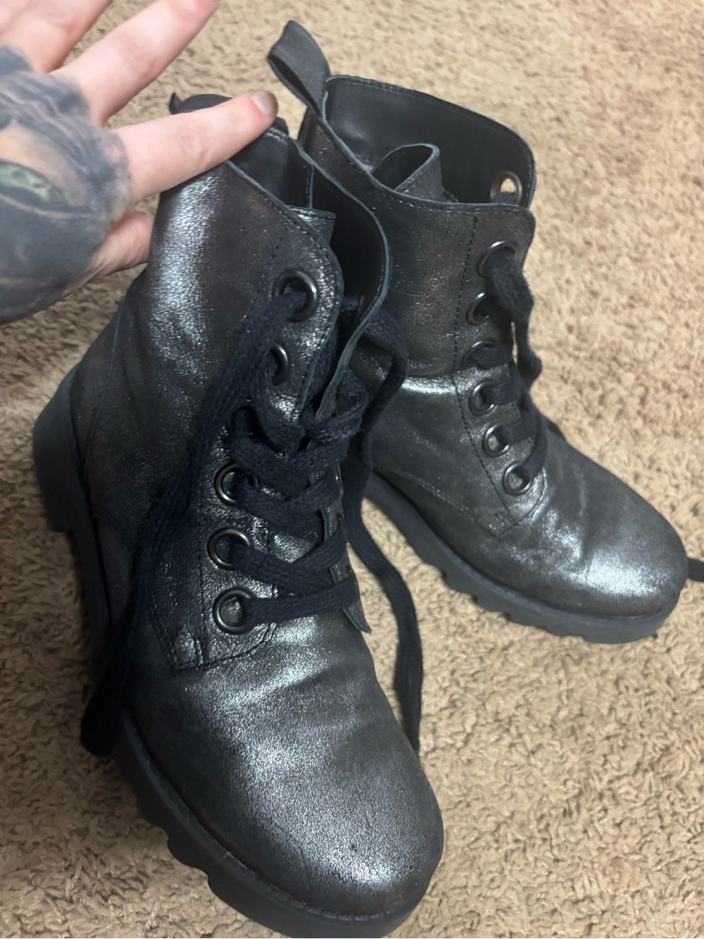 Silver combat boots Fly London Women’s size 38